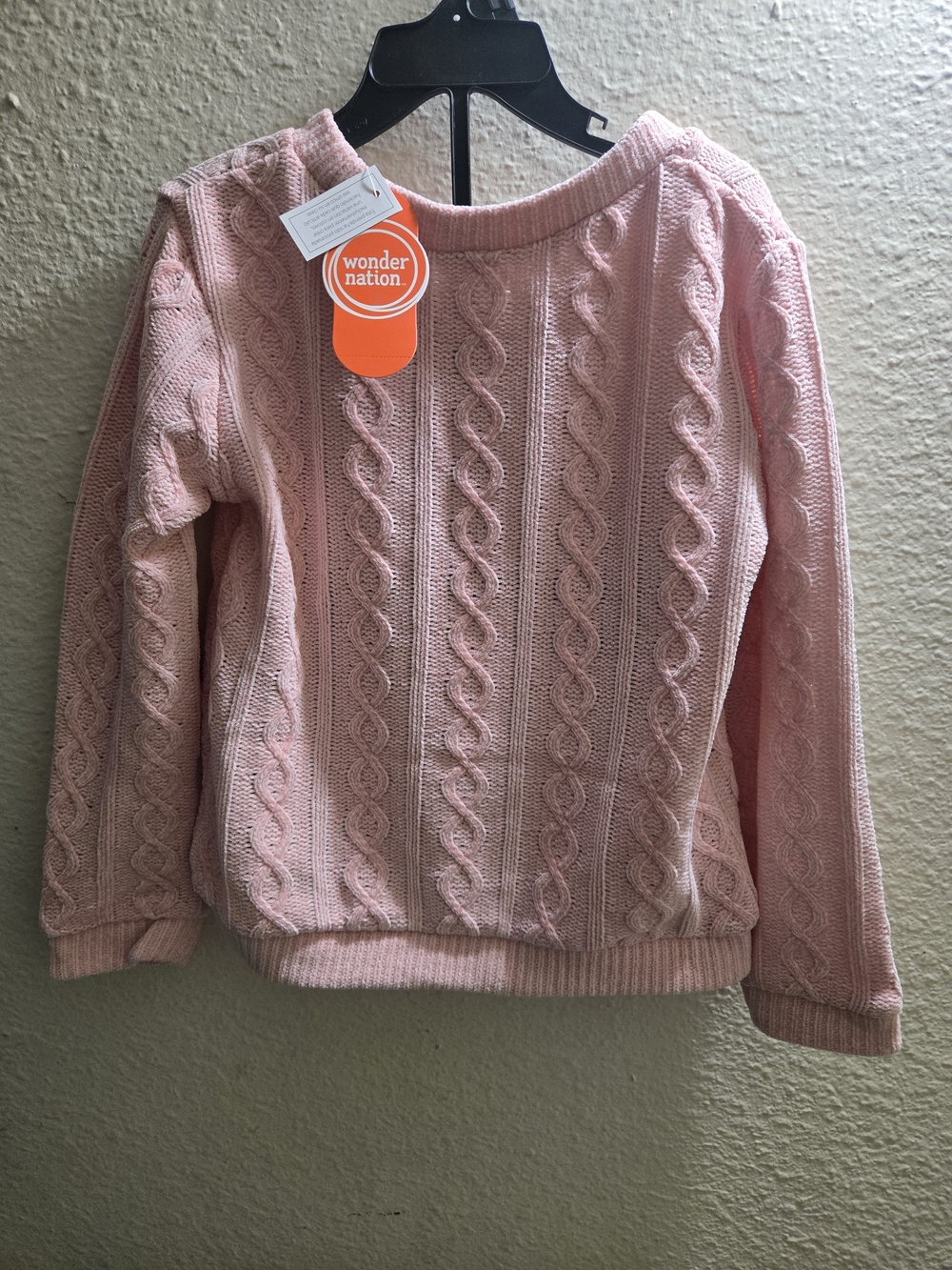 wonder nation Light Pink Cable-Knit Crewneck Sweater